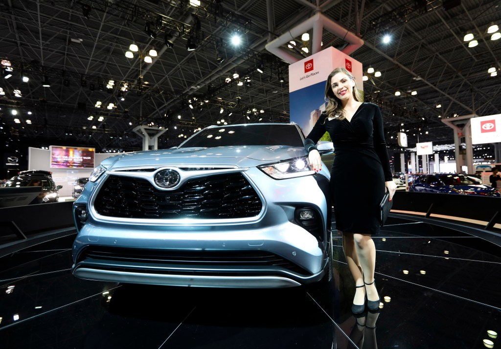 Toyota's all-new silver 2020 Toyota Highlander is seen during the media preview of the 2019 New York International Auto Show