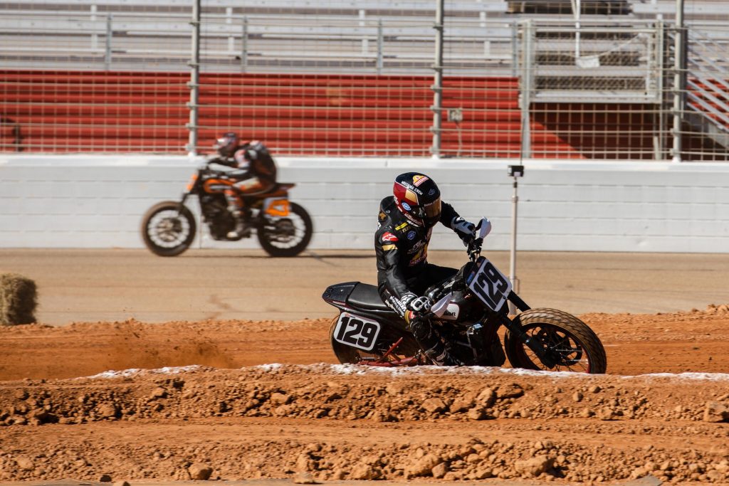 Tyler O'Hara testing the #129 Indian FTR750 at the 2021 Atlanta Super TT