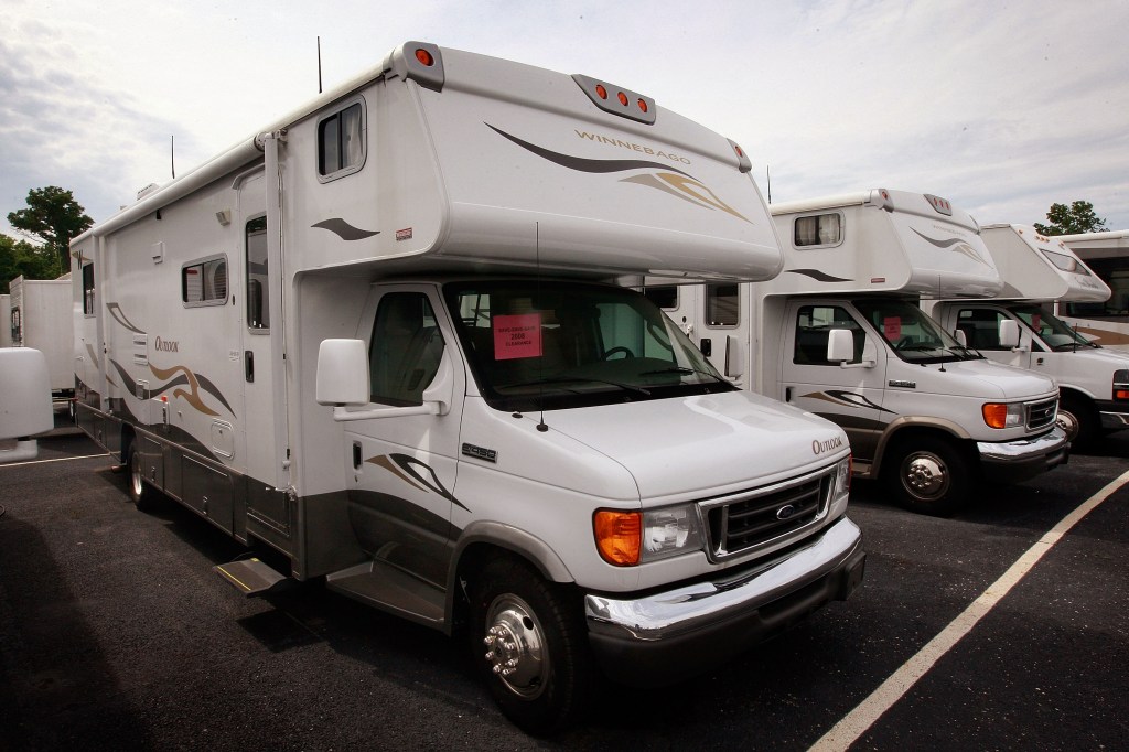 Winnebago Outlook motor homes are offered for sale at the Camp-Land RV dealership