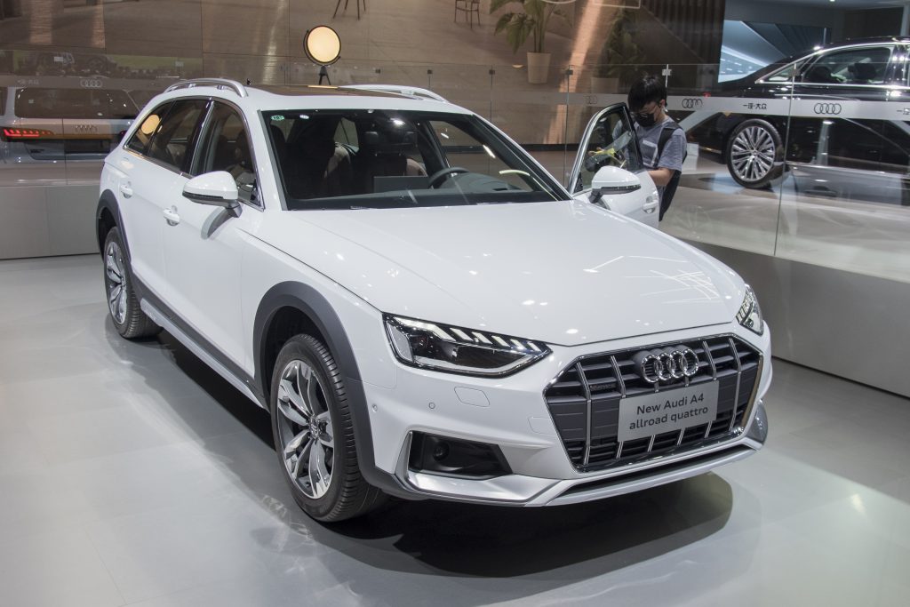 A white Audi A4 Allroad Quattro