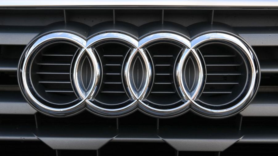 The logo of the German carmaker Audi is seen on a car at their headquarters in Ingolstadt
