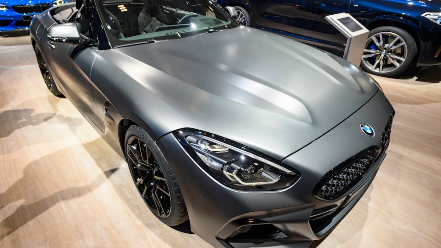 BMW Z4 M40i Roadster compact convertible on display