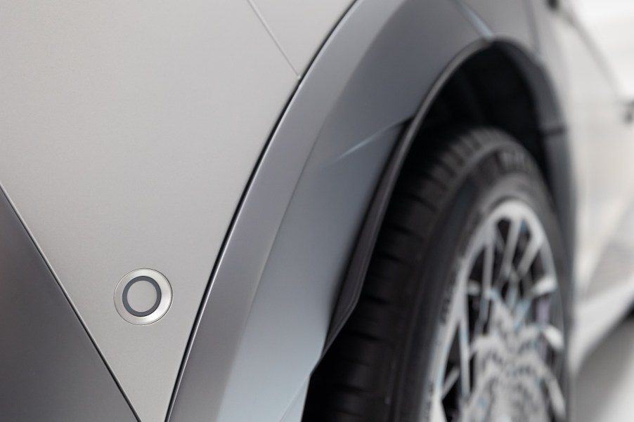 A parking sensor on a Hyundai Motor Co. Ioniq 5 electric vehicle (EV) with the company's new Electric-Global Modular Platform (E-GMP) during the media preview in Seoul, South Korea, on Thursday, March 18, 2021. Discussions between Apple and the car industry seem to have fizzled in recent months. Hyundai and Kia Motors Corp. confirmed talks on the development of an electric car, but backtracked soon after. Photographer: SeongJoon Cho/Bloomberg