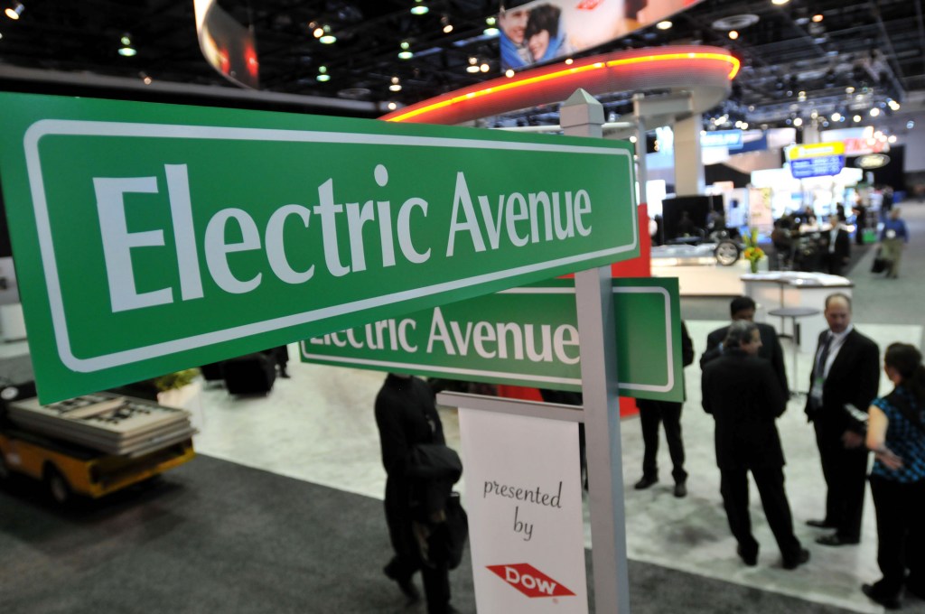 A green street sign reading: Electric Avenue 
