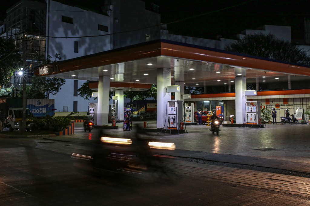 A empty gas station at night
