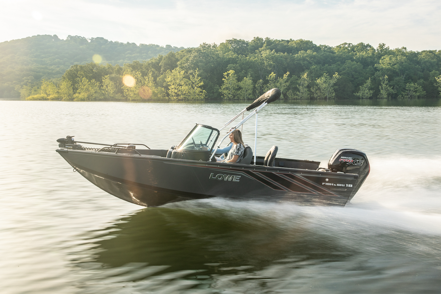 A Lowe FS 1800 on the water, the Lowe FS 1800 is an affordable new boat under $30,000