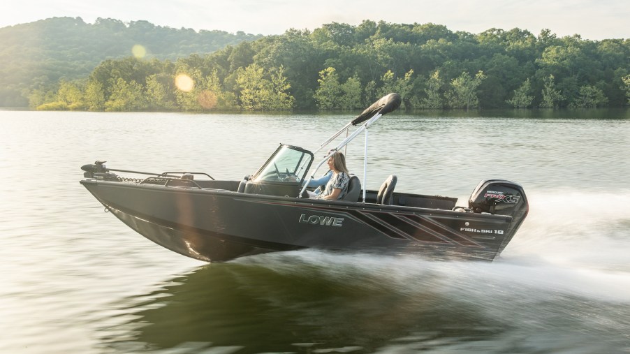 A Lowe FS 1800 on the water, the Lowe FS 1800 is an affordable new boat under $30,000