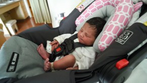 A baby snug in a car seat