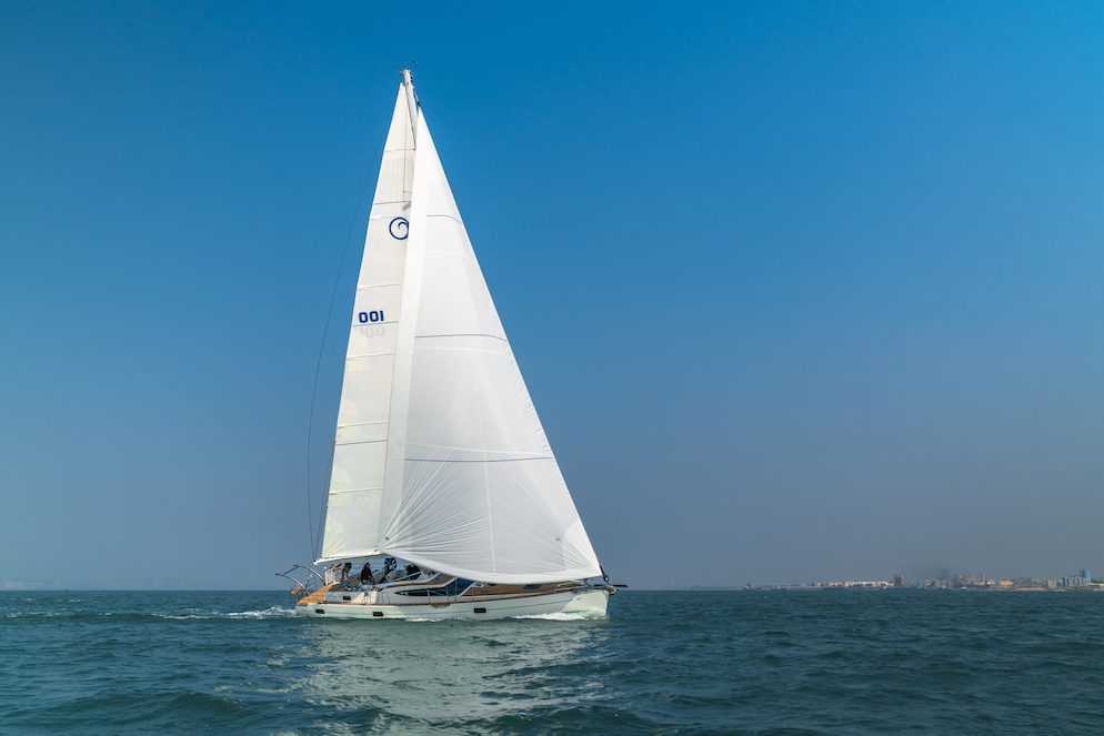 The Kraken50 sailing yacht sailing near shore