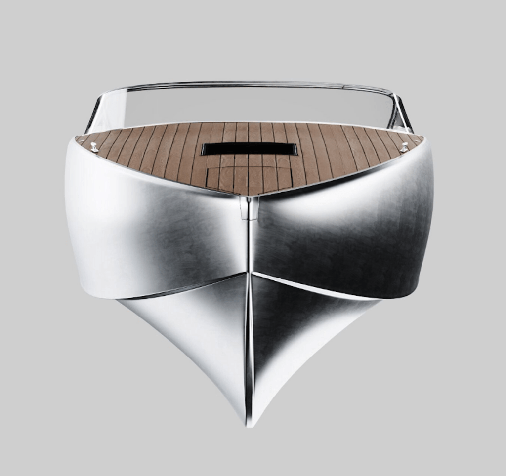 the new Sarvo 37 electric boat is one of the most beautiful water crafts ever made. It is made of polished aluminum, wood and leather. 
