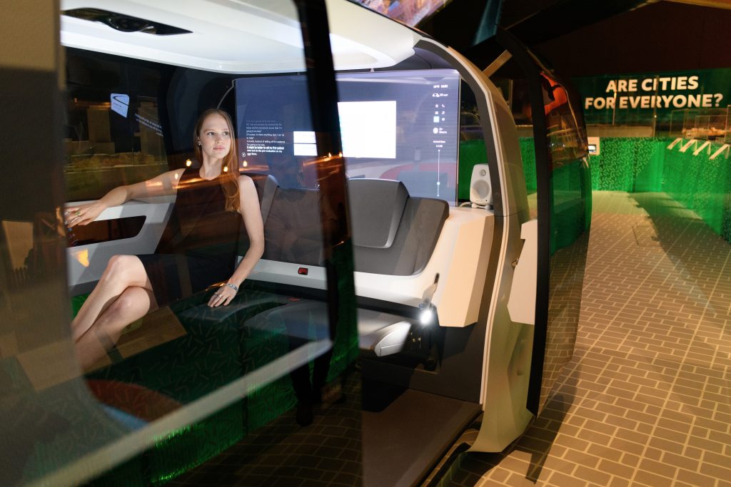 A self driving concept car on display