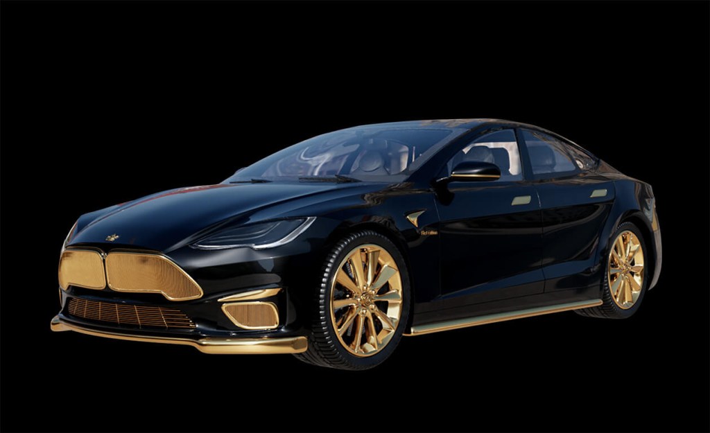 Caviar 24K gold Tesla Model S front 3/4 view