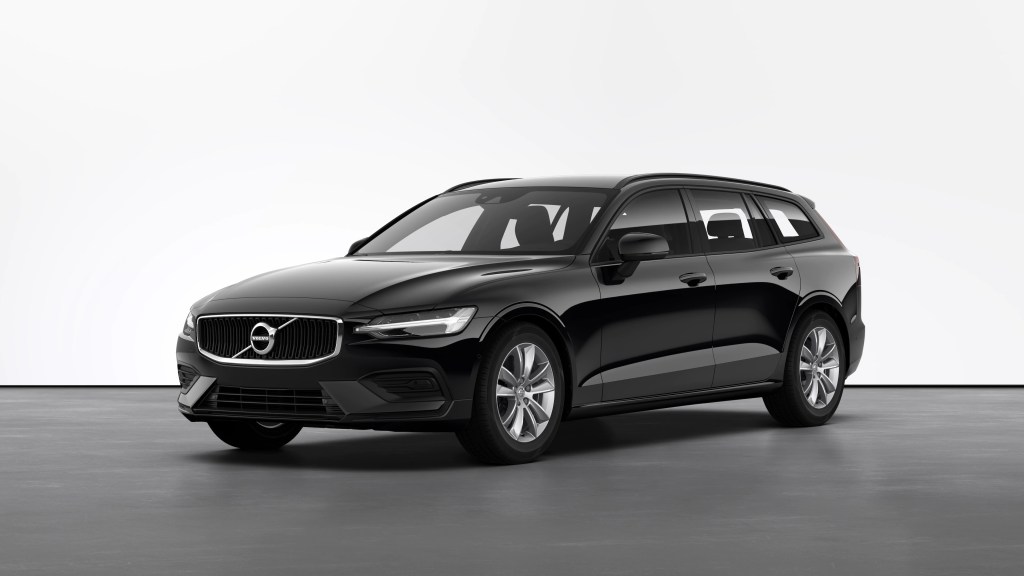 The black Volvo V60 with Momentum pack on Volvo's website with a white backdrop.