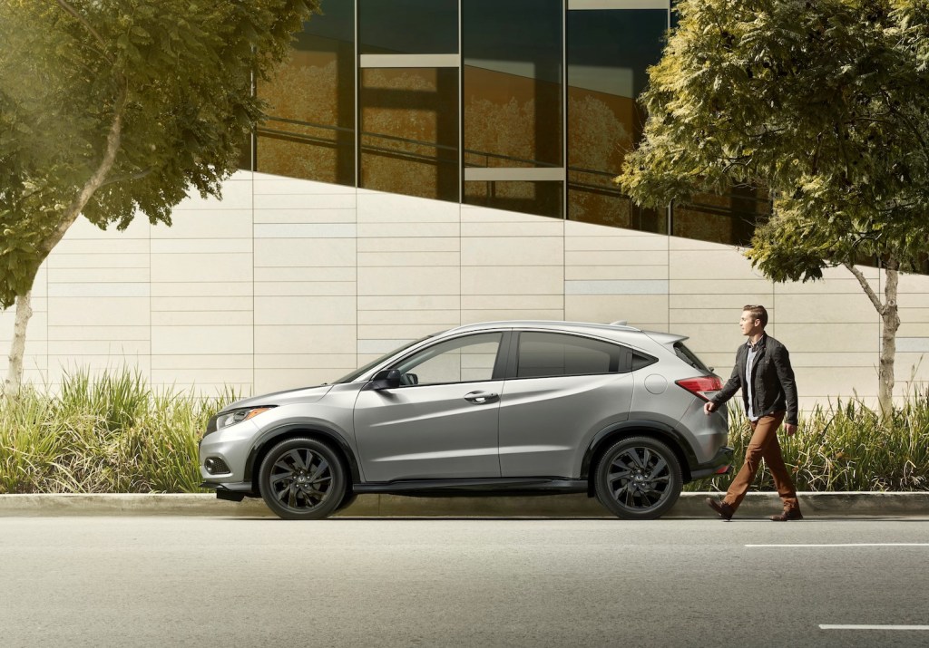 A silver 2021 Honda HR-V parked, one of the most reliable new SUVs under $30,000