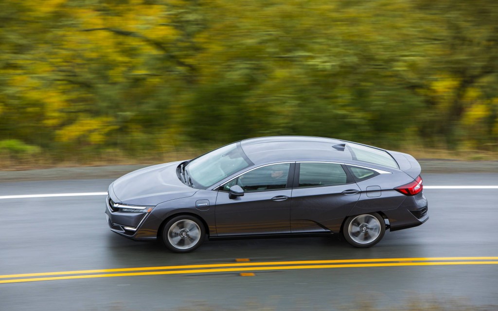 2020 Honda Clarity Fuel Cell tip up view on winding road
