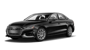 A black 2021 Audi A4 against a white background.