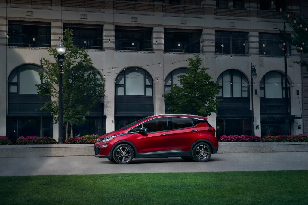A red 2021 Chevrolet Bolt EV, one of the best American cars according to Consumer Reports
