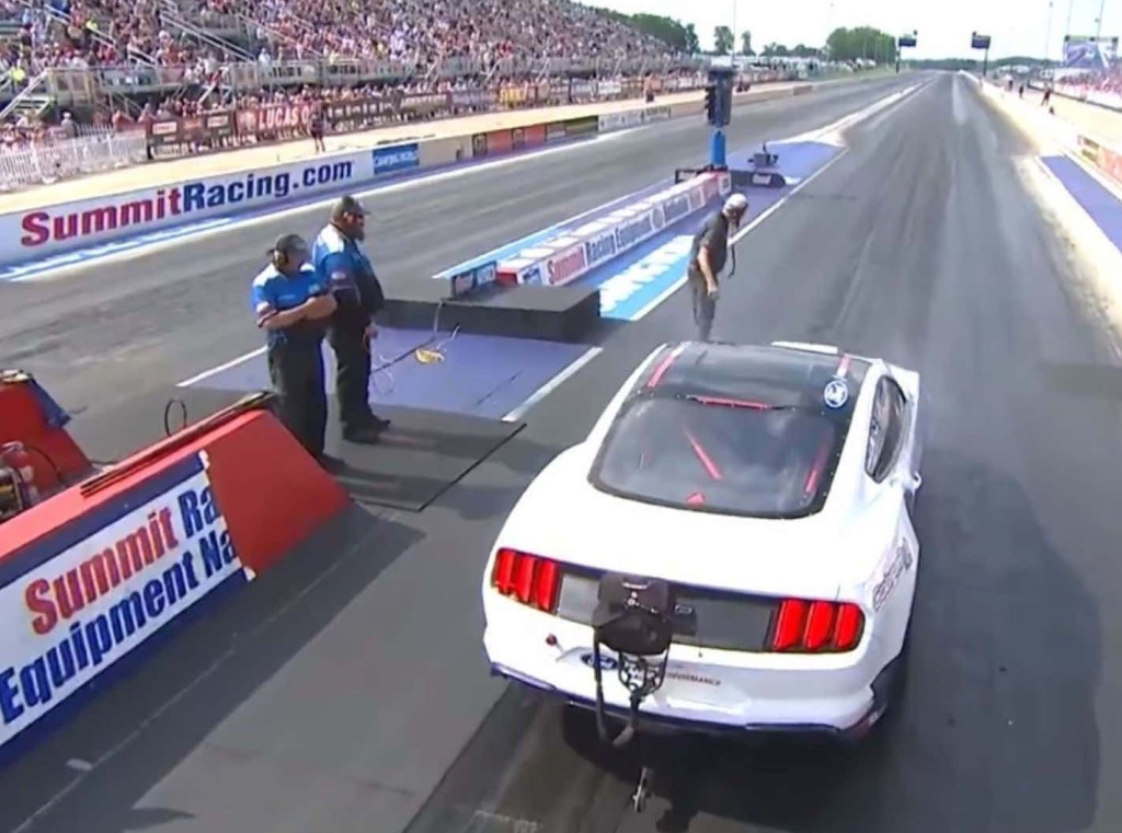 overhead shot of2021 Ford Mustang Cobra Jet 1400 staging at Norwalk, Ohio