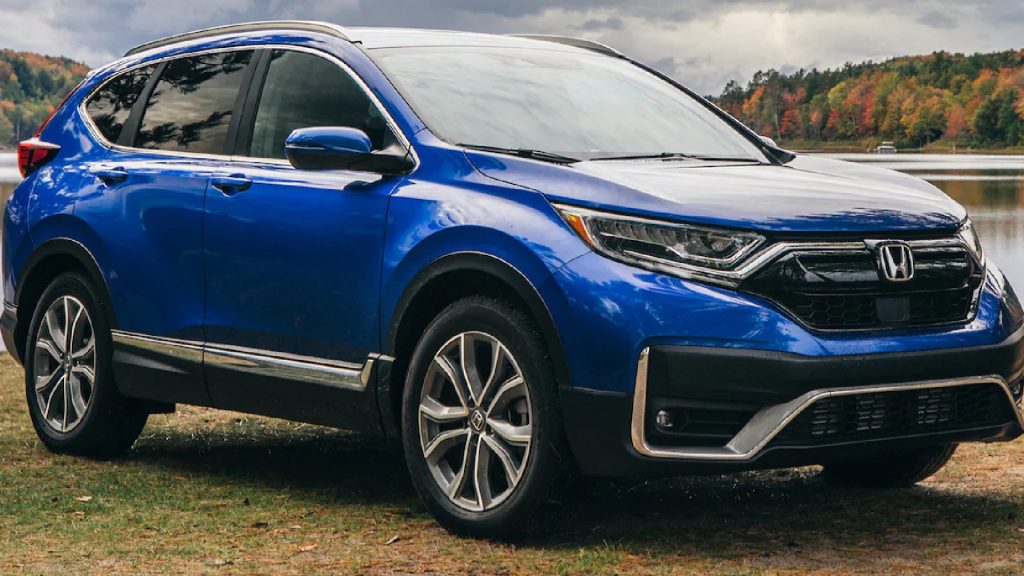 A blue 2021 Honda CR-V.