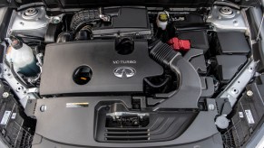 The VC-Turbo engine under the hood of a 2021 Infiniti QX50 compact SUV