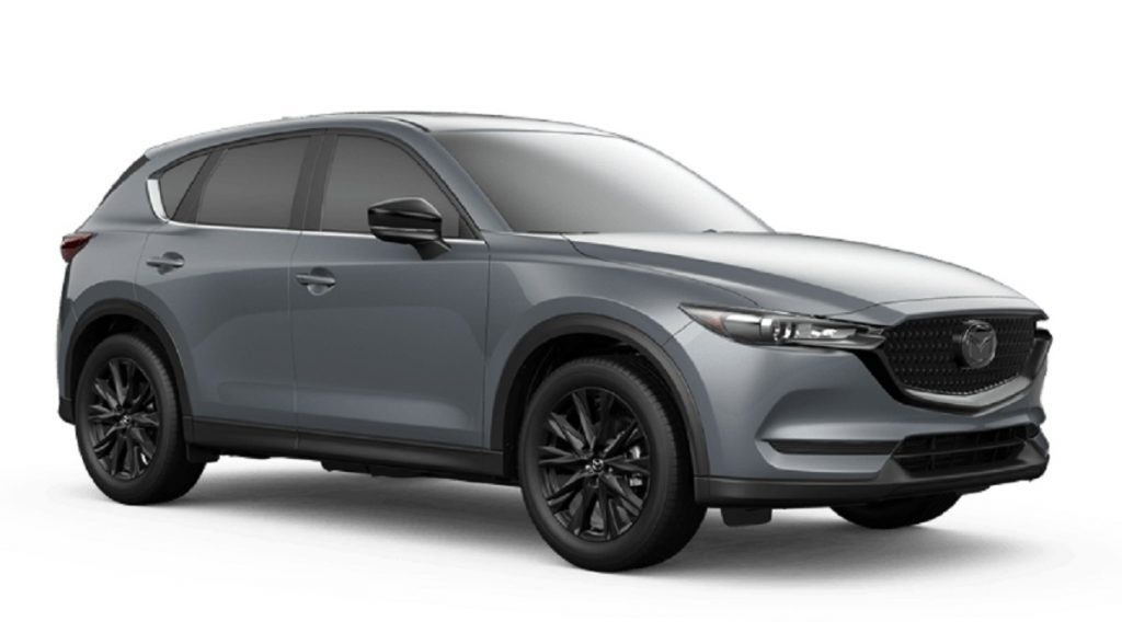 A gray 2021 Mazda CX-5 against a white background.