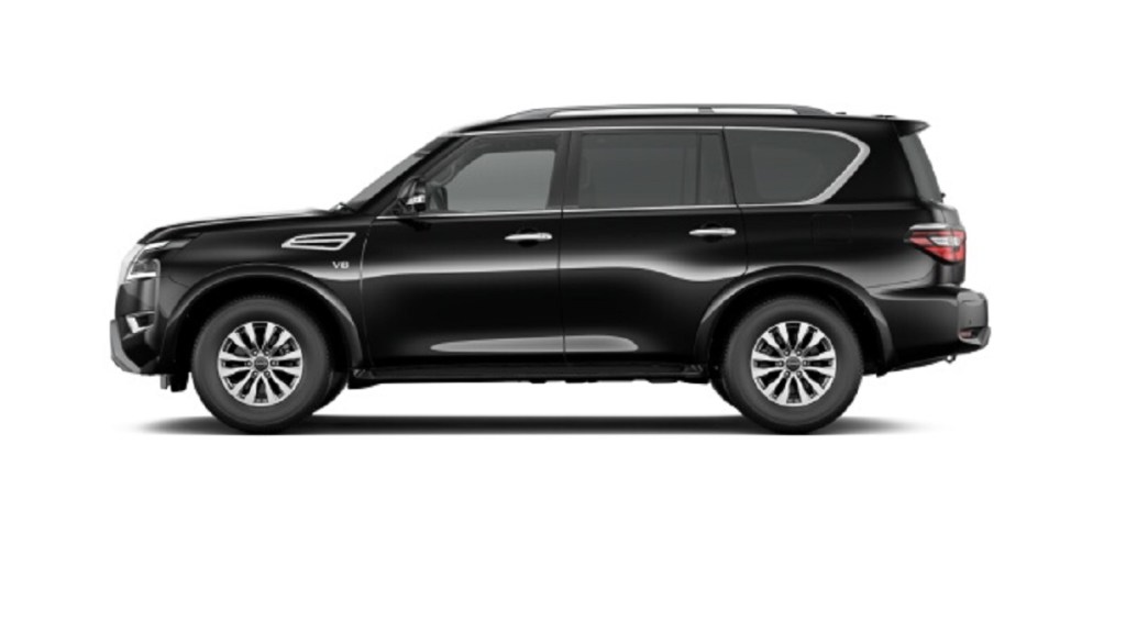 A black 2021 Nissan Armada against a white background.