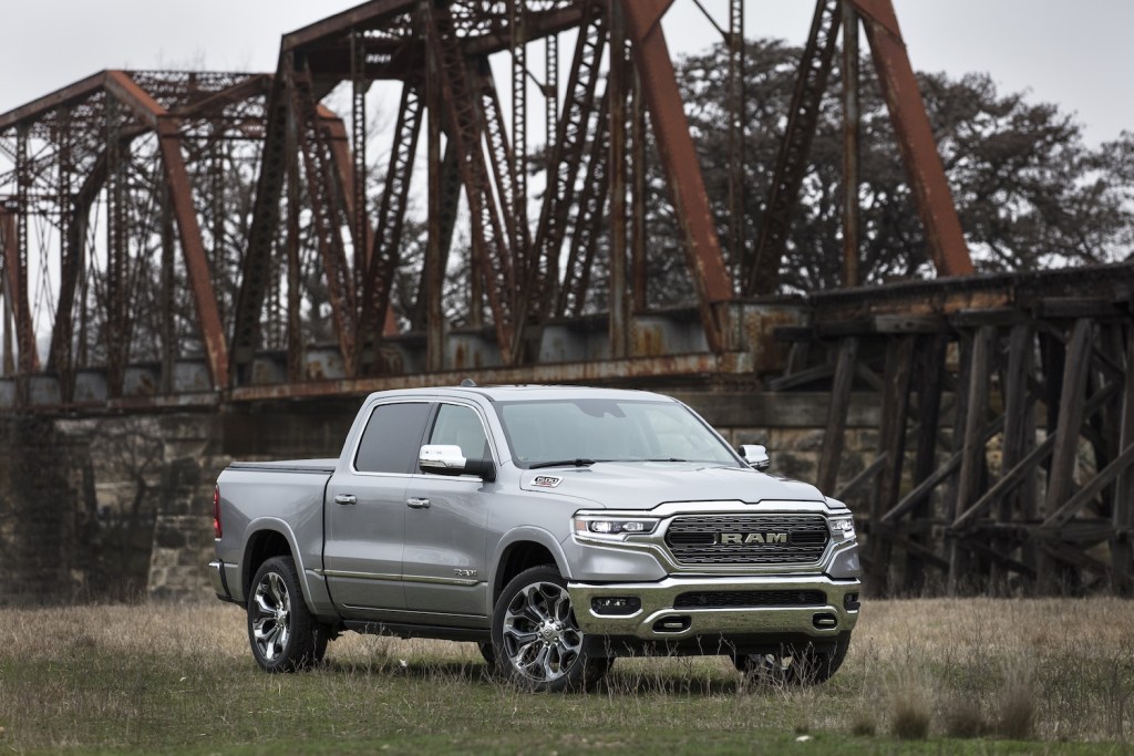 A silver 2021 Ram 1500 Limited EcoDiesel parked