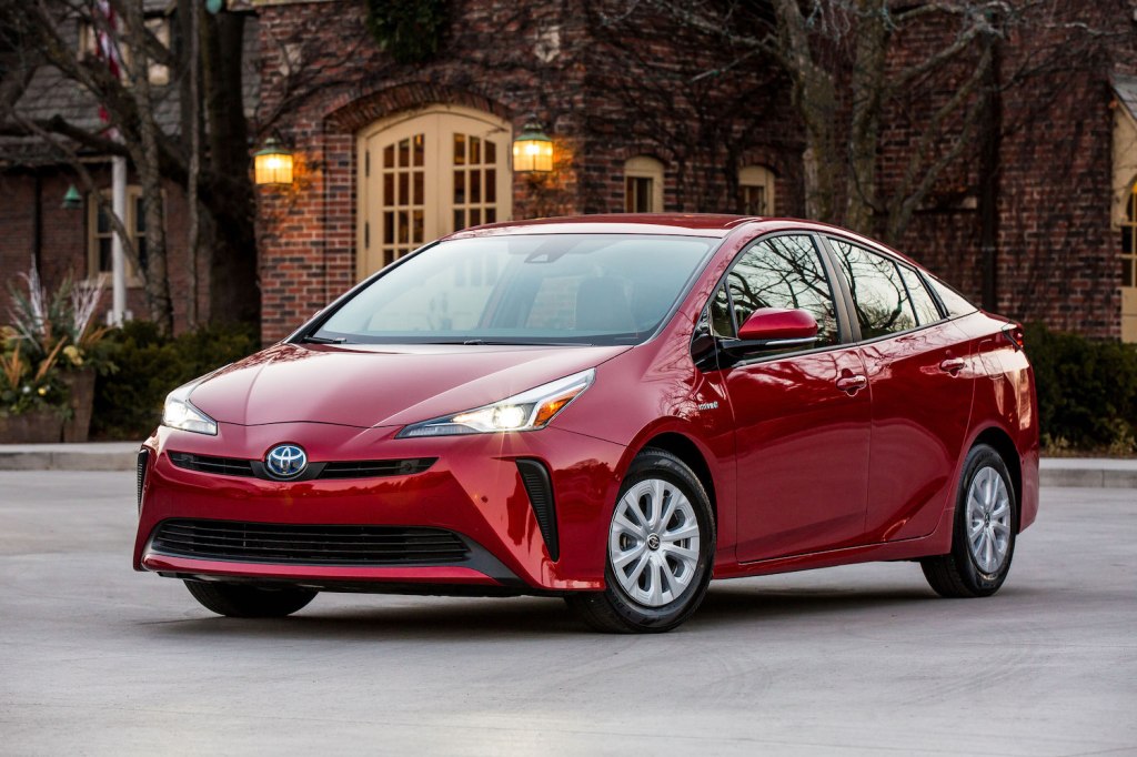 A red 2021 Toyota Prius