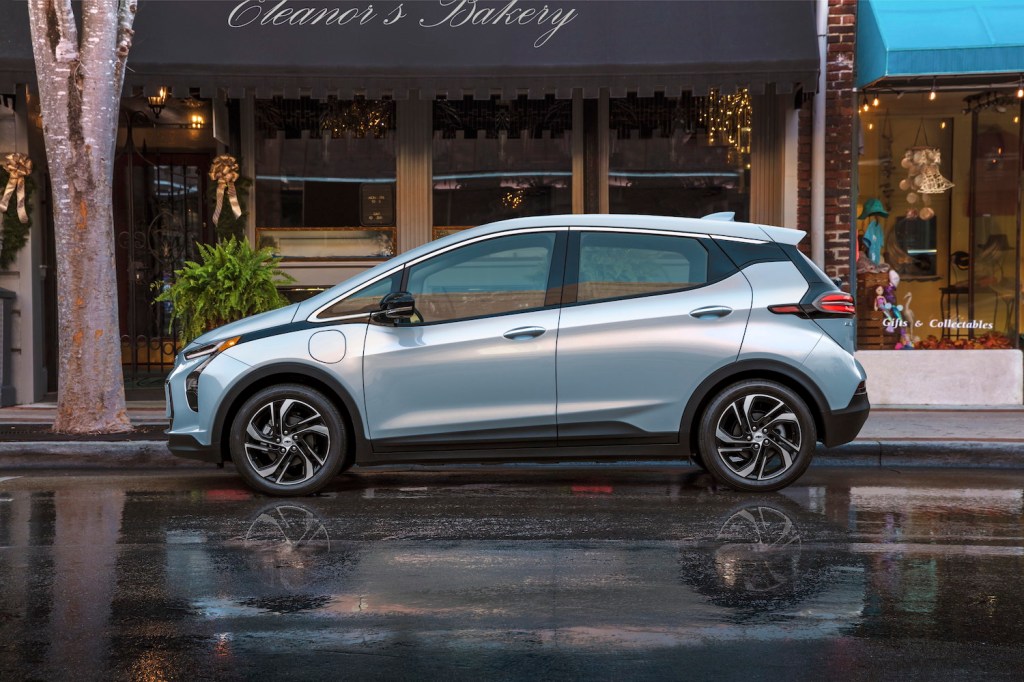 A silver 2022 Chevrolet Bolt EV parked