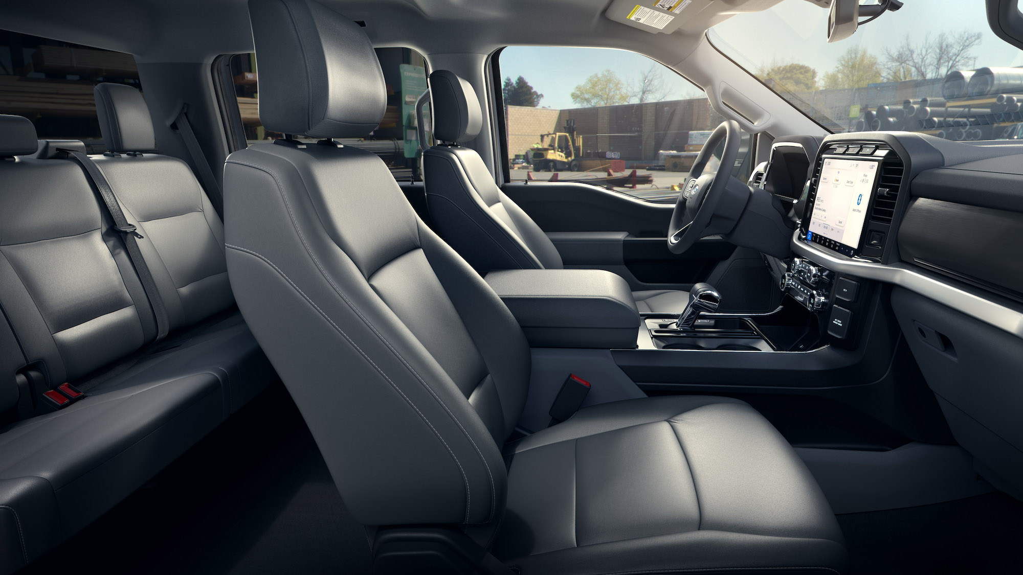 The gray interior of a 2022 Ford F-150 Lightning Pro electric work truck