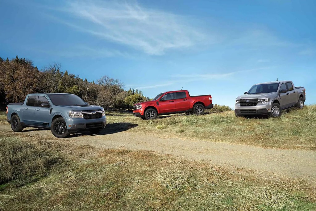 The 2022 Ford Maverick family parked near an off-road trail