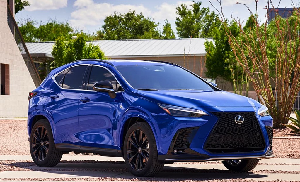 A blue 2022 Lexus NX small luxury SUV.