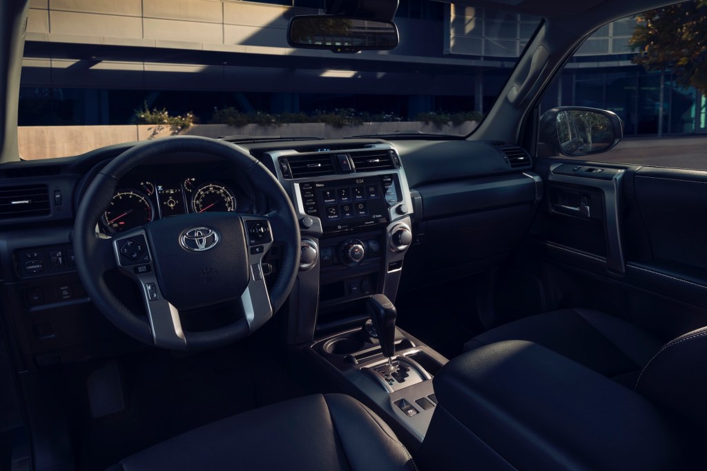 The gray front seats and dashboard of a 2022 Toyota 4Runner TRD Sport