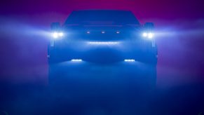 A shadowy teaser image of the new 2022 Toyota Tundra