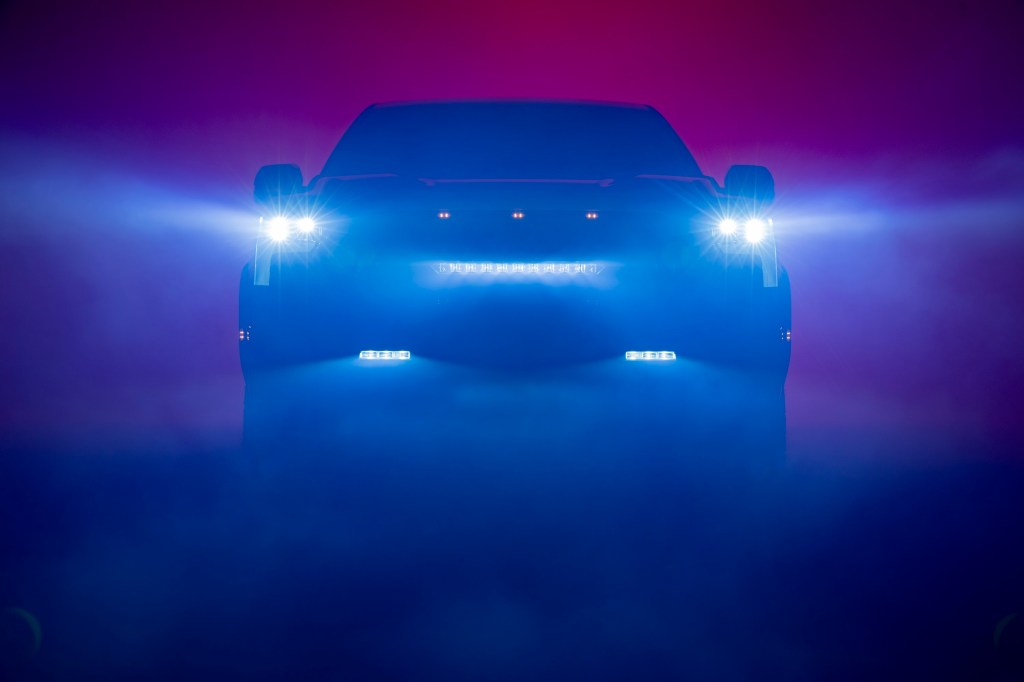 A shadowy teaser image of the new 2022 Toyota Tundra
