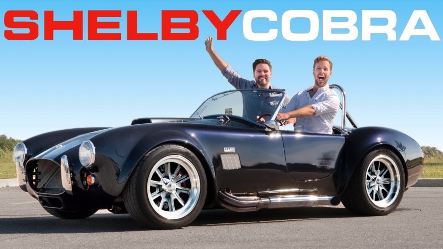 The Throttle House hosts with a black Factory Five Mk4 Roadster Shelby Cobra 427 replica