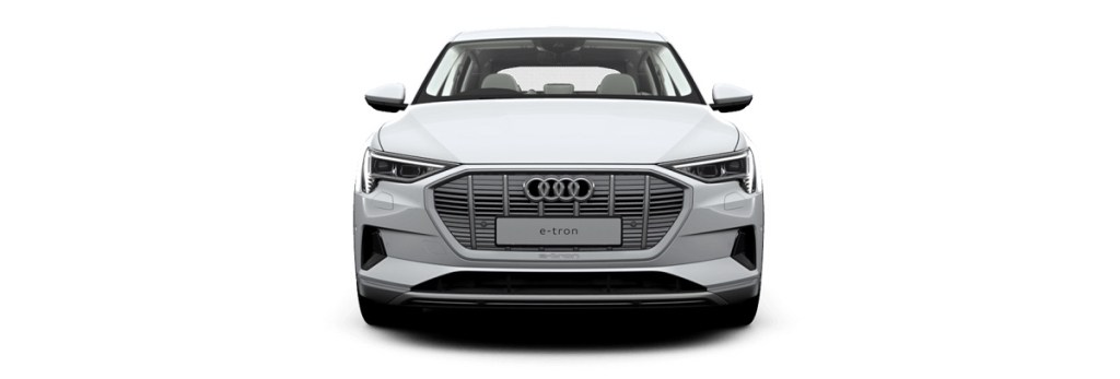 A white Audi e-tron. The e-tron uses virtual mirrors.