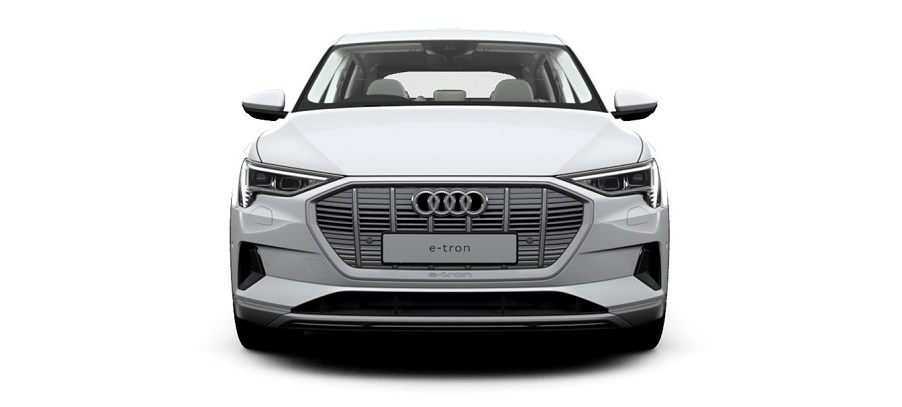 A white Audi e-tron. The e-tron uses virtual mirrors.