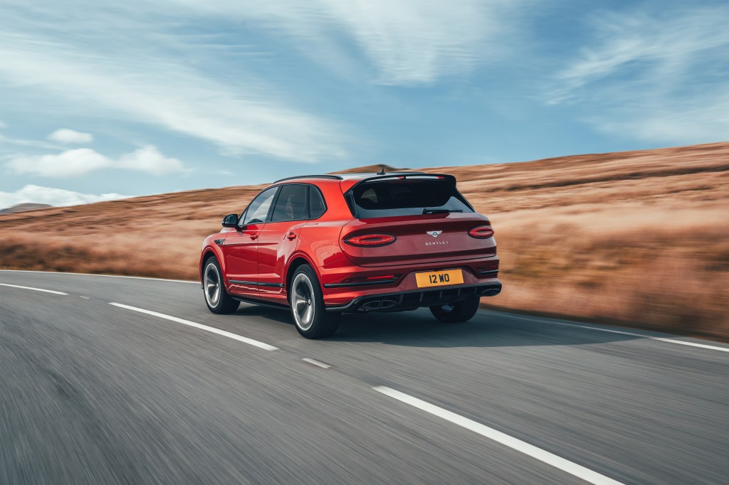 The rear of the Bentley Bentayga S in motion
