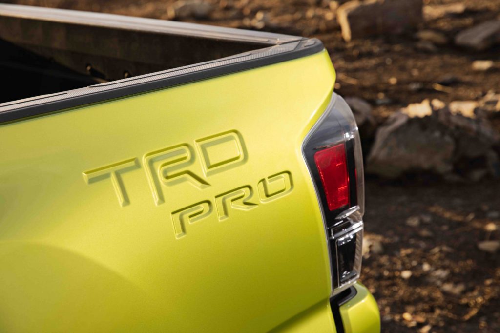 the new trd pro bed stamp in the side near the rear of the truck bed