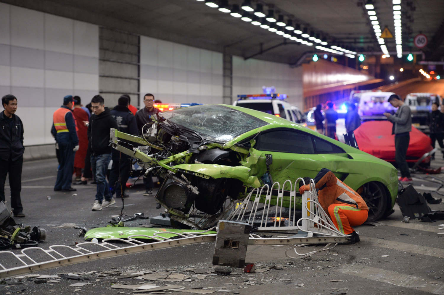 A crashed Lamborghini supercar accident