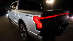 Ford Motor Company unveils their new electric F-150 Lightning outside of their headquarters in Dearborn, Michigan