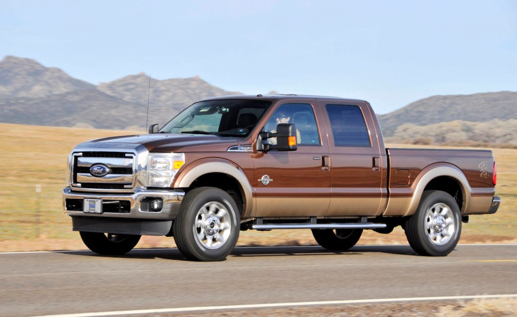 A 2011 Ford F-250 driving