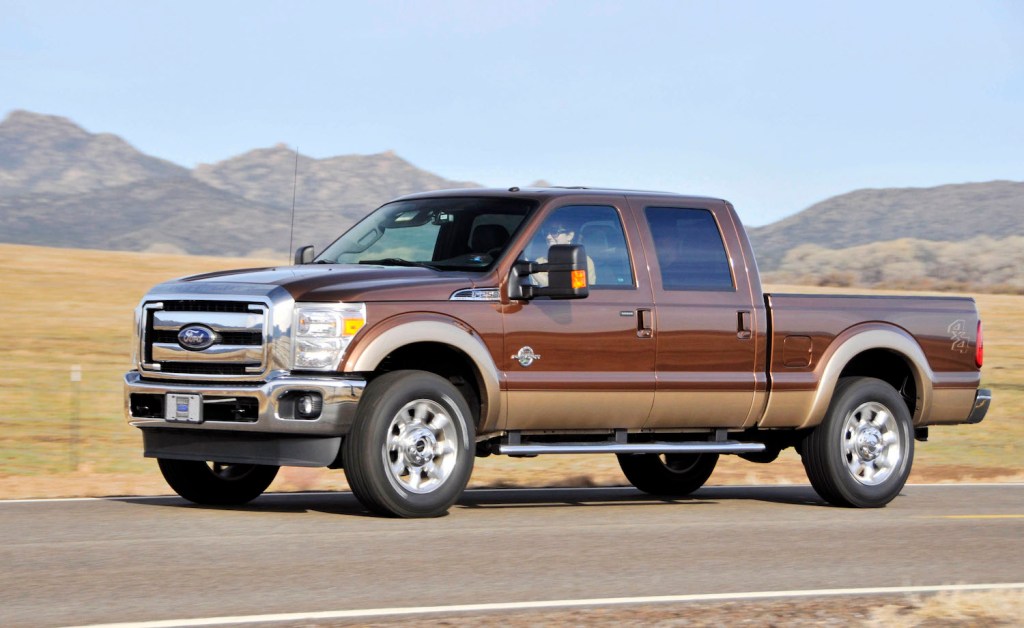 A 2011 Ford F-250 driving
