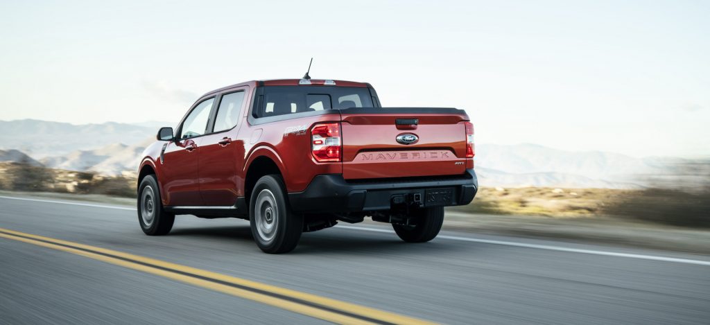 An image of a Ford Maverick outdoors, the brand's smallest new truck.