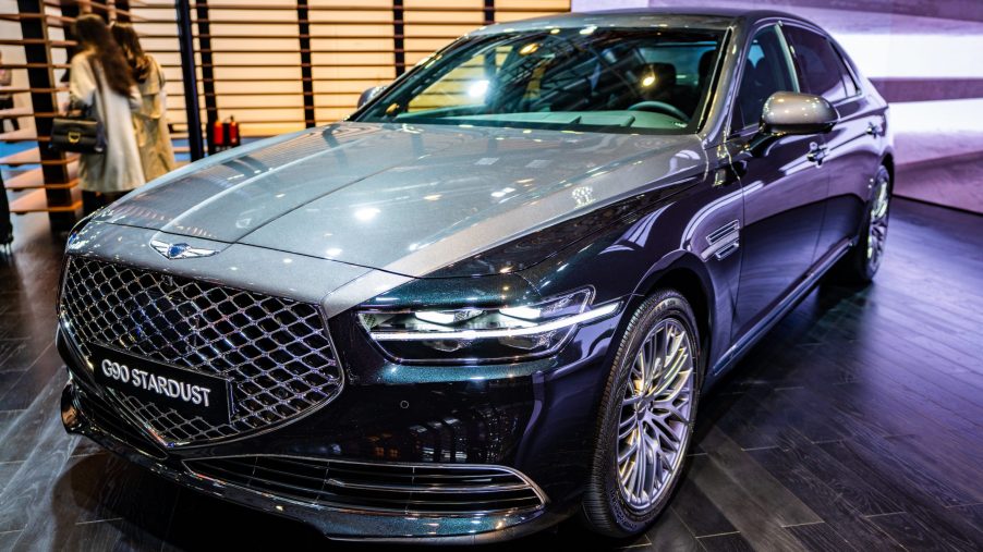 A Hyundai Genesis G90 Stardust sedan is on display during the 3rd China International Import Expo (CIIE) at the National Exhibition