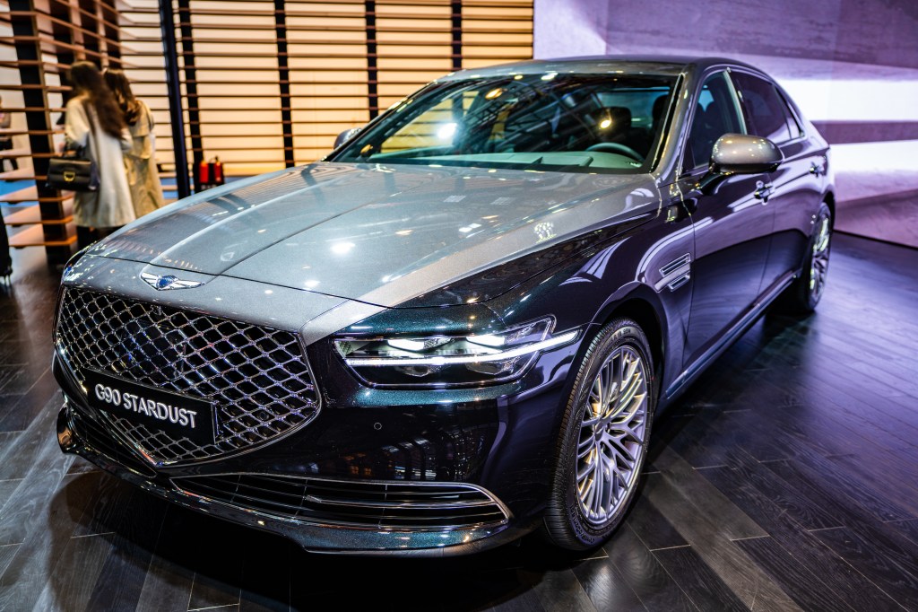 A Hyundai Genesis G90 Stardust sedan is on display during the 3rd China International Import Expo (CIIE) at the National Exhibition