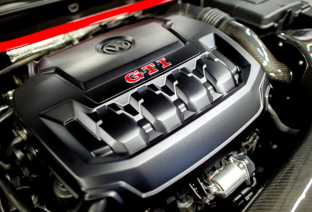 The carbon-clad EA888 engine of the Volkswagen GTI