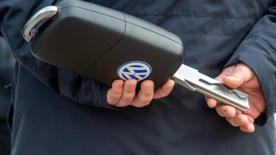 A gigantic model of Volkswagen's precursor to keyless entry, the flip key