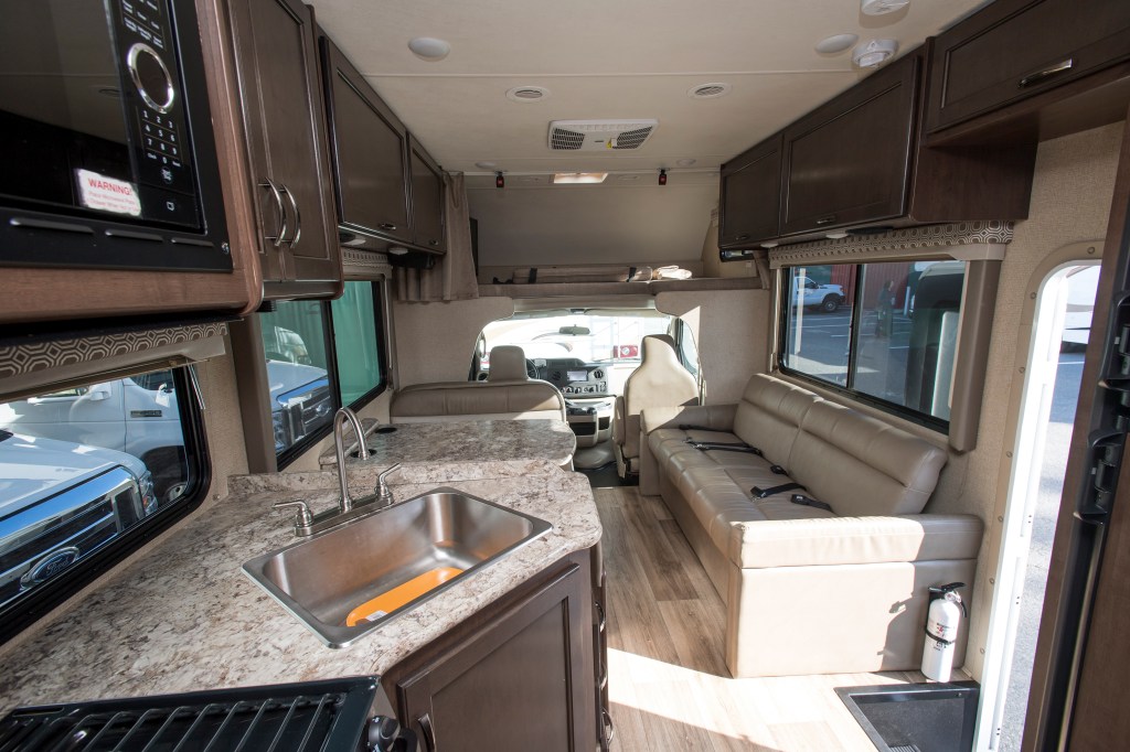 the interior of a four winds Class c motorhome RV